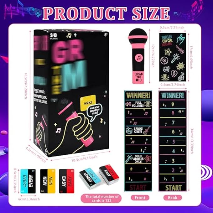 rayihni GRAB THAT MIC GAME, GRAB MIC PARTY GAME, DROP THE MIC GAME, FAMILY KARAOKE GAME WITH 125 SONG CARDS, 2025 NEW GRAB YOUR MIC PARTY GAME, FOR 2-10 PLAYERS, MUSIC LOVERS - Image 3